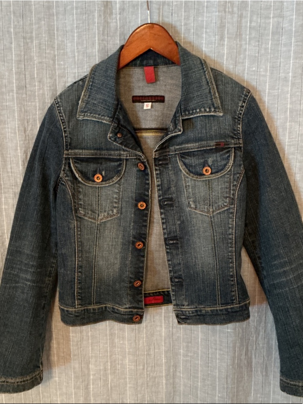 Ag Adriano Goldschmied Dark Indigo Denim Jacket with Contrast Stitching